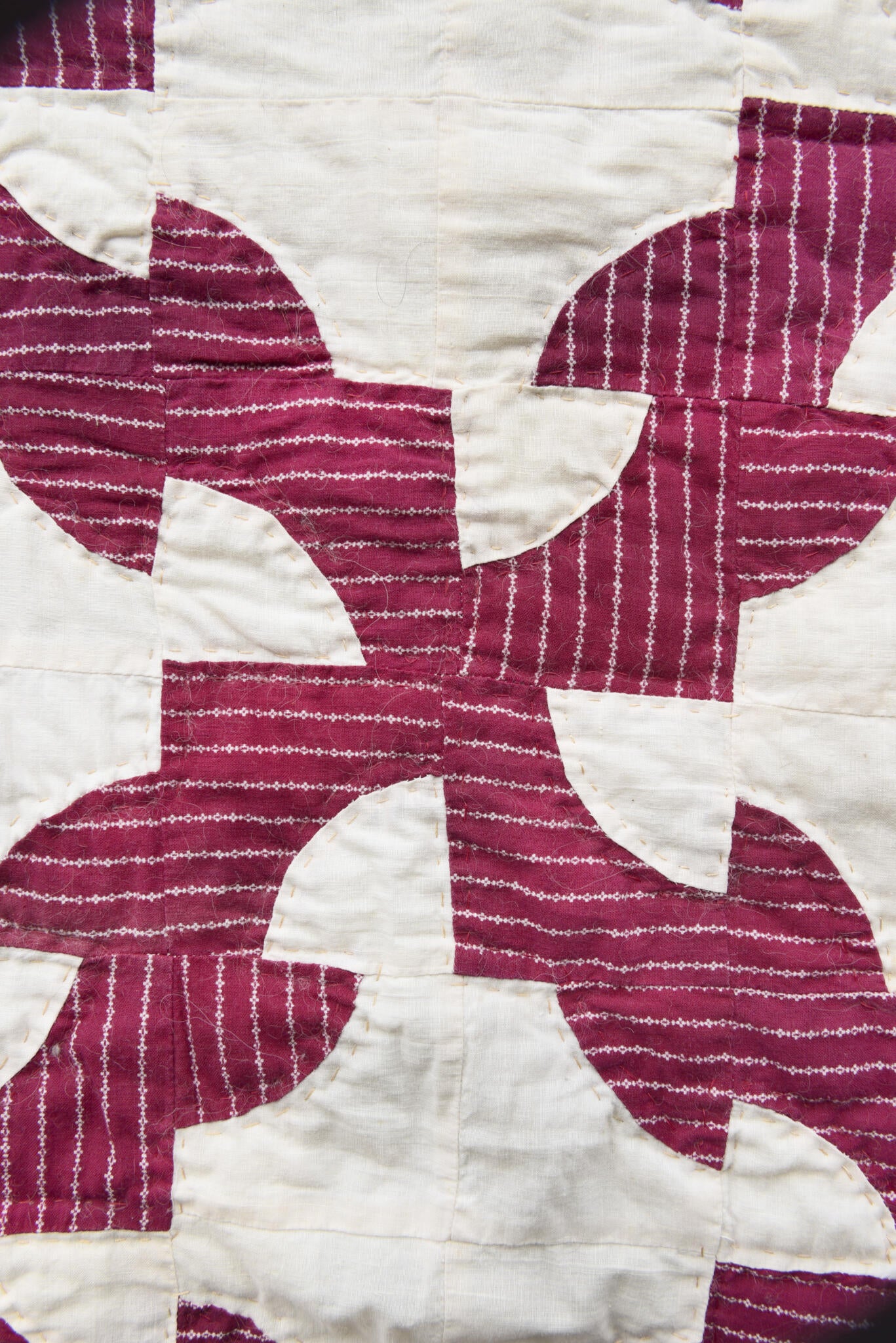 Drunkards Path Vintage Quilt on Felted Bison