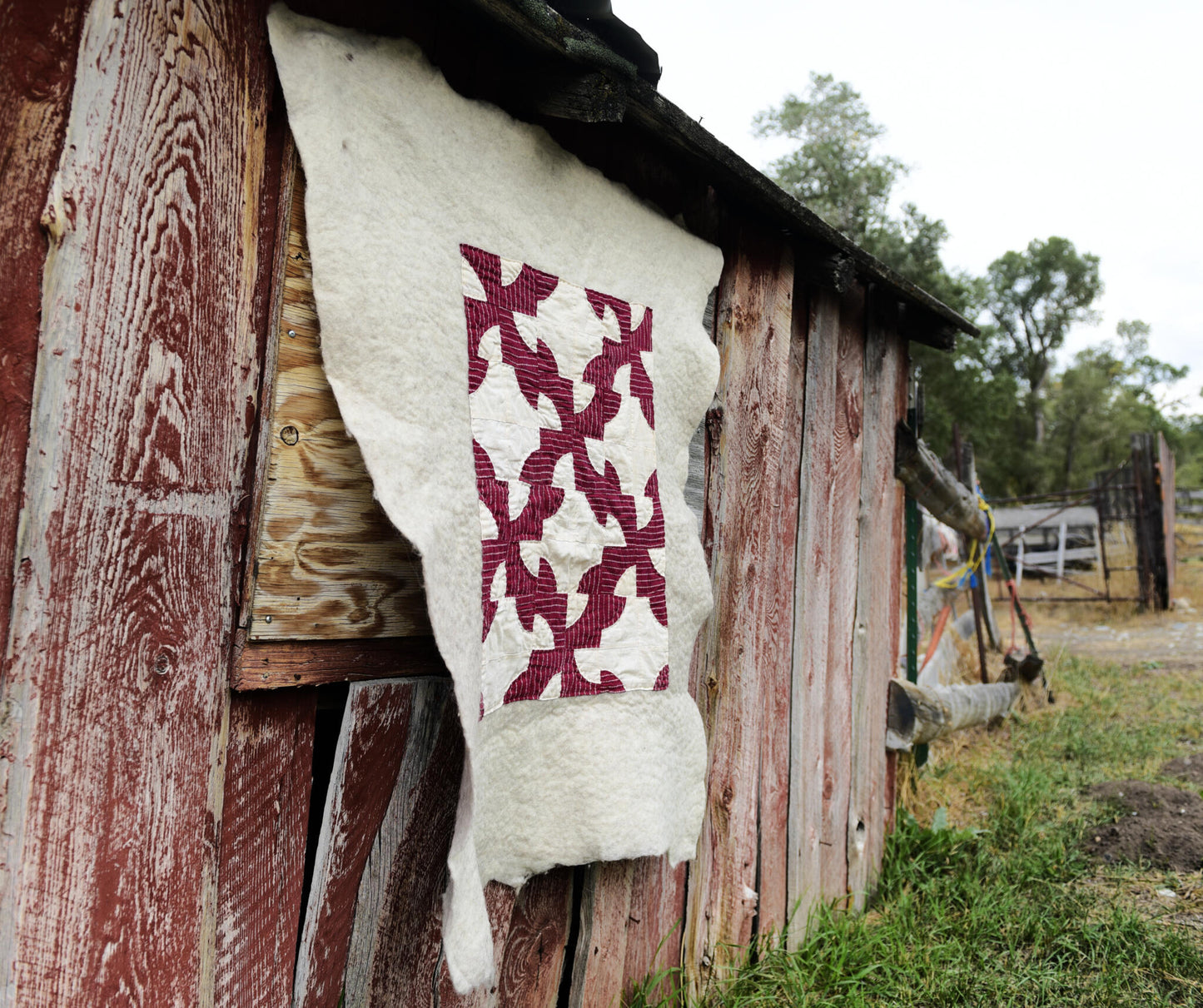 Drunkards Path Vintage Quilt on Felted Bison