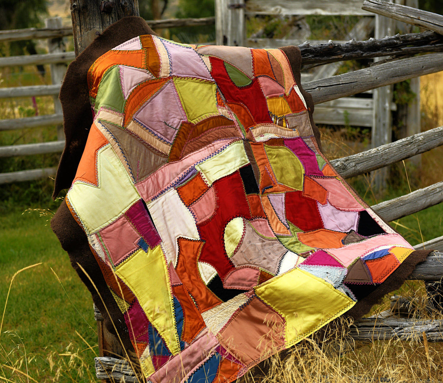 Vintage Crazy Quilt on Felted Bison