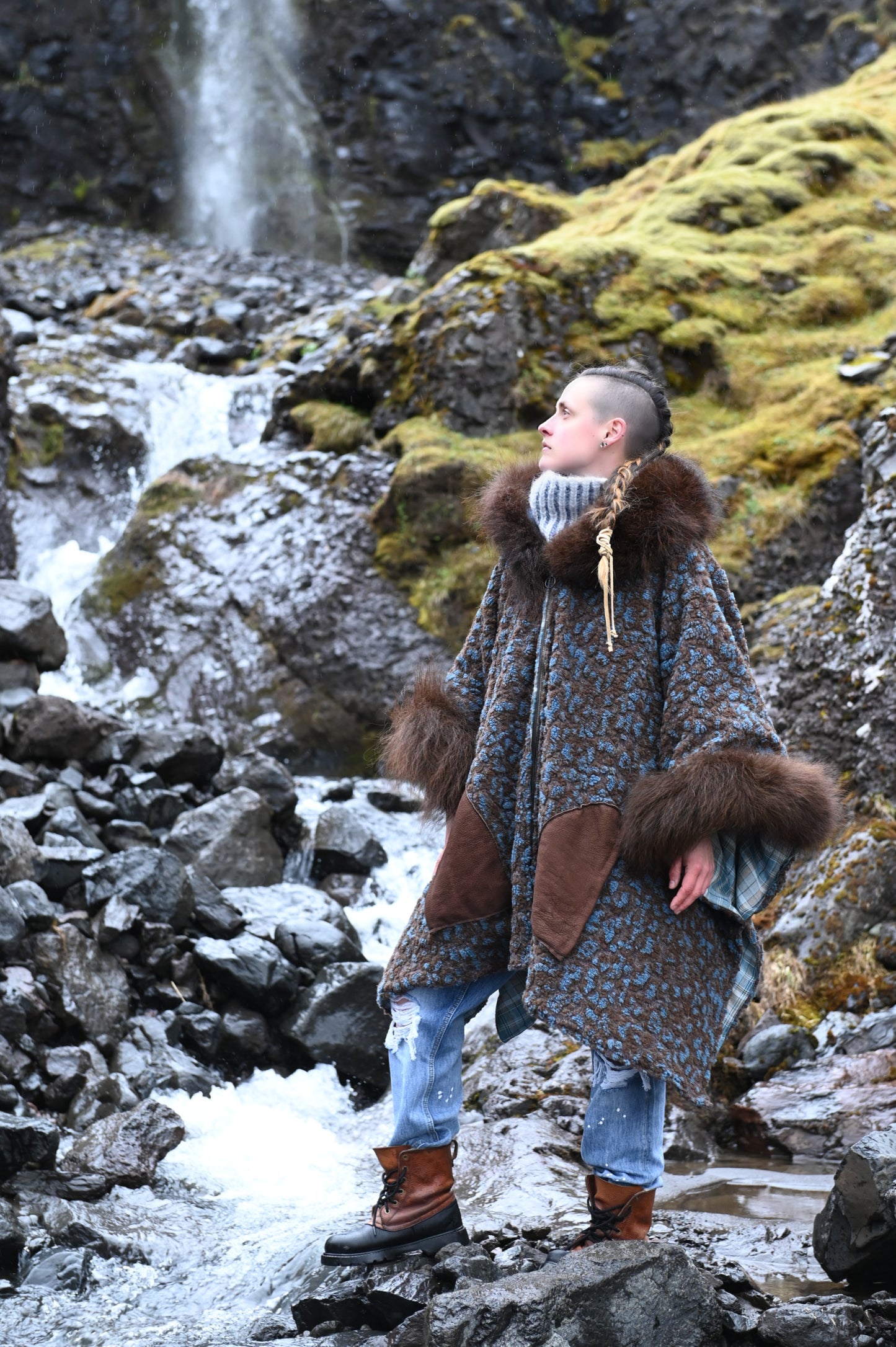 Freckled Wool Coat with Bison Trim