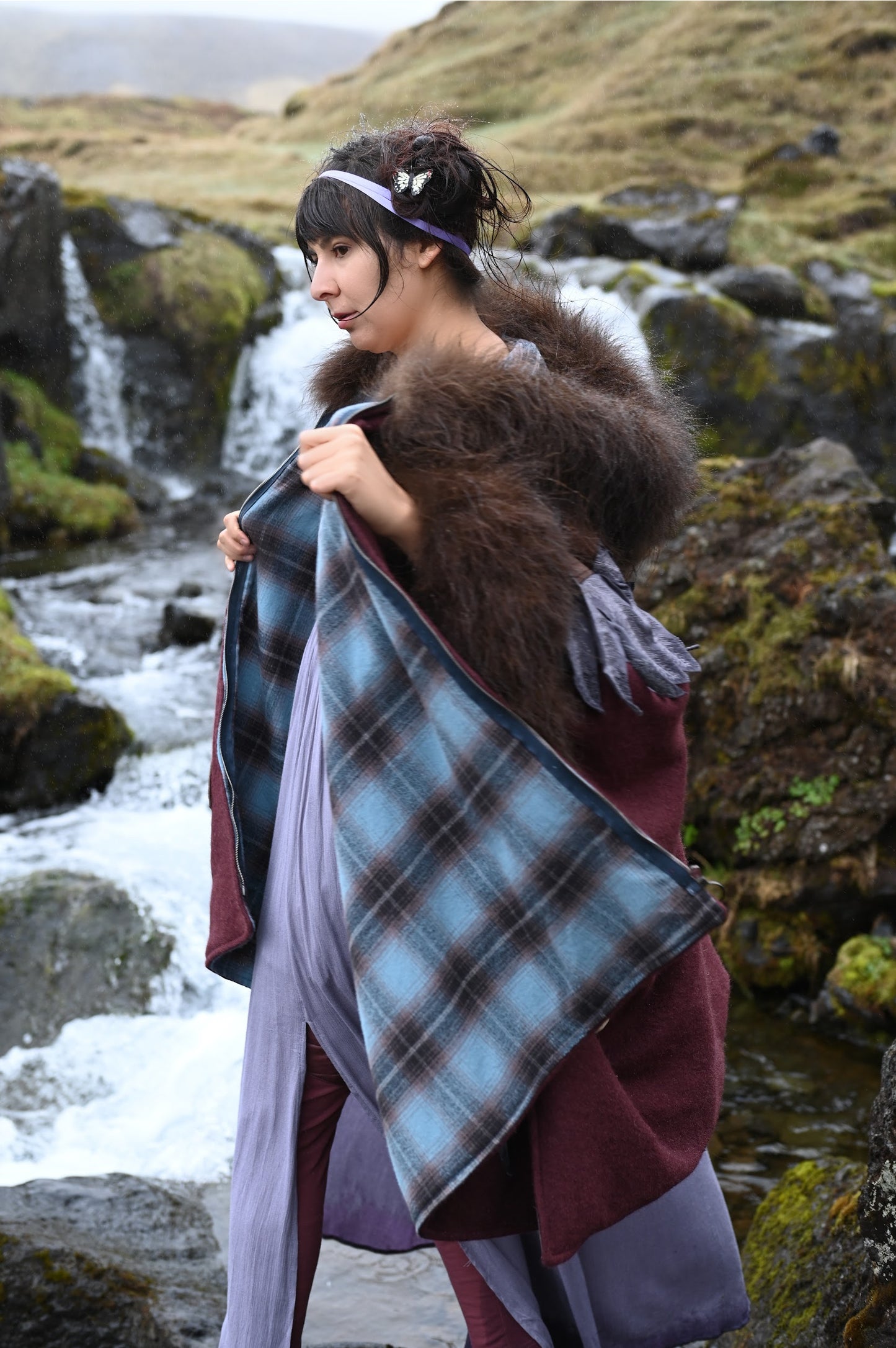 Feather and Elk Tooth Appliquéd Wool Coat with Bison Trim