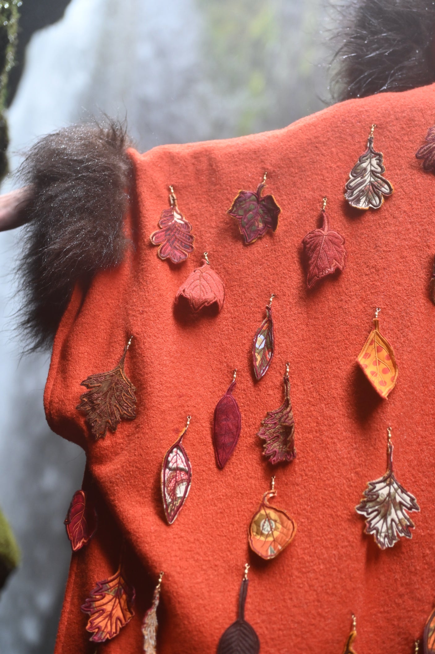 Fall Leaves with Bison Trimmed Wool Cape SOLD