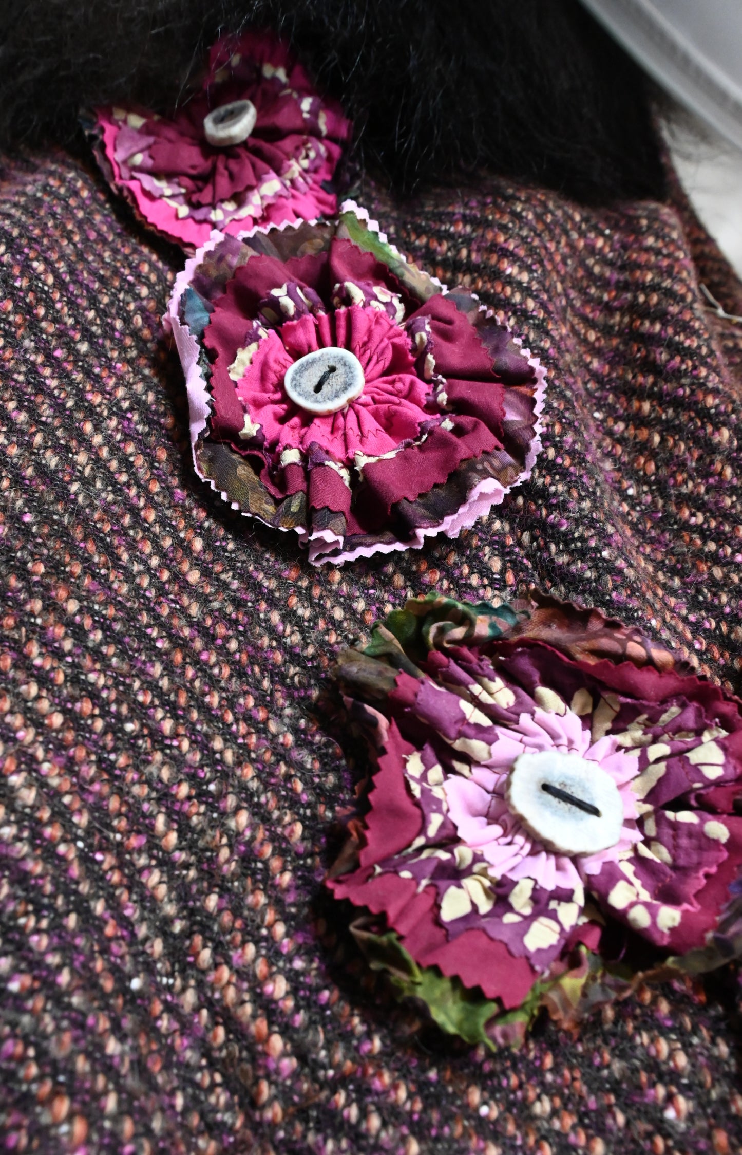 Shower Me with Flowers Wool Vest with Bison Trim