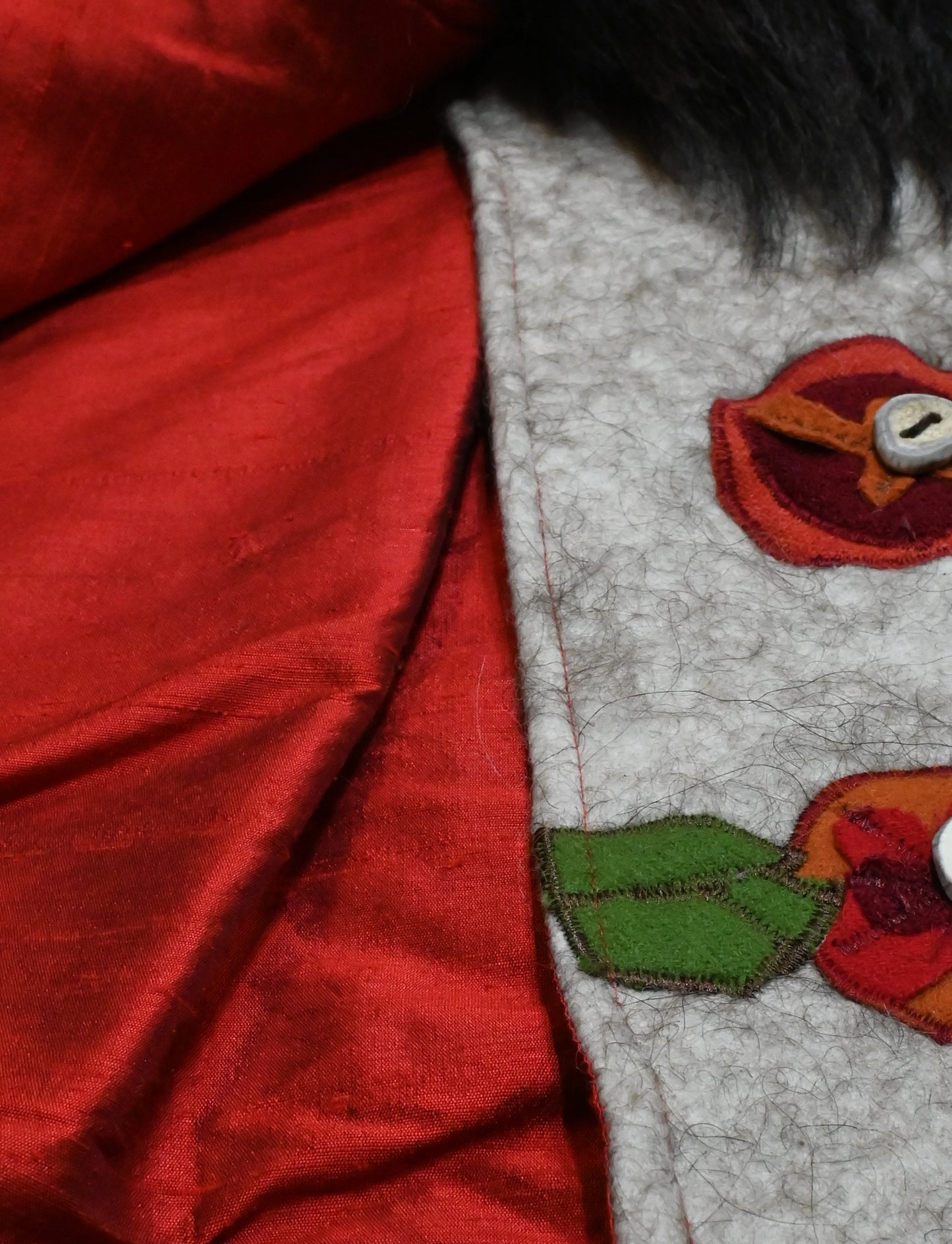 Poppies and Elk Antler Appliquéd Bison Trimmed Vest