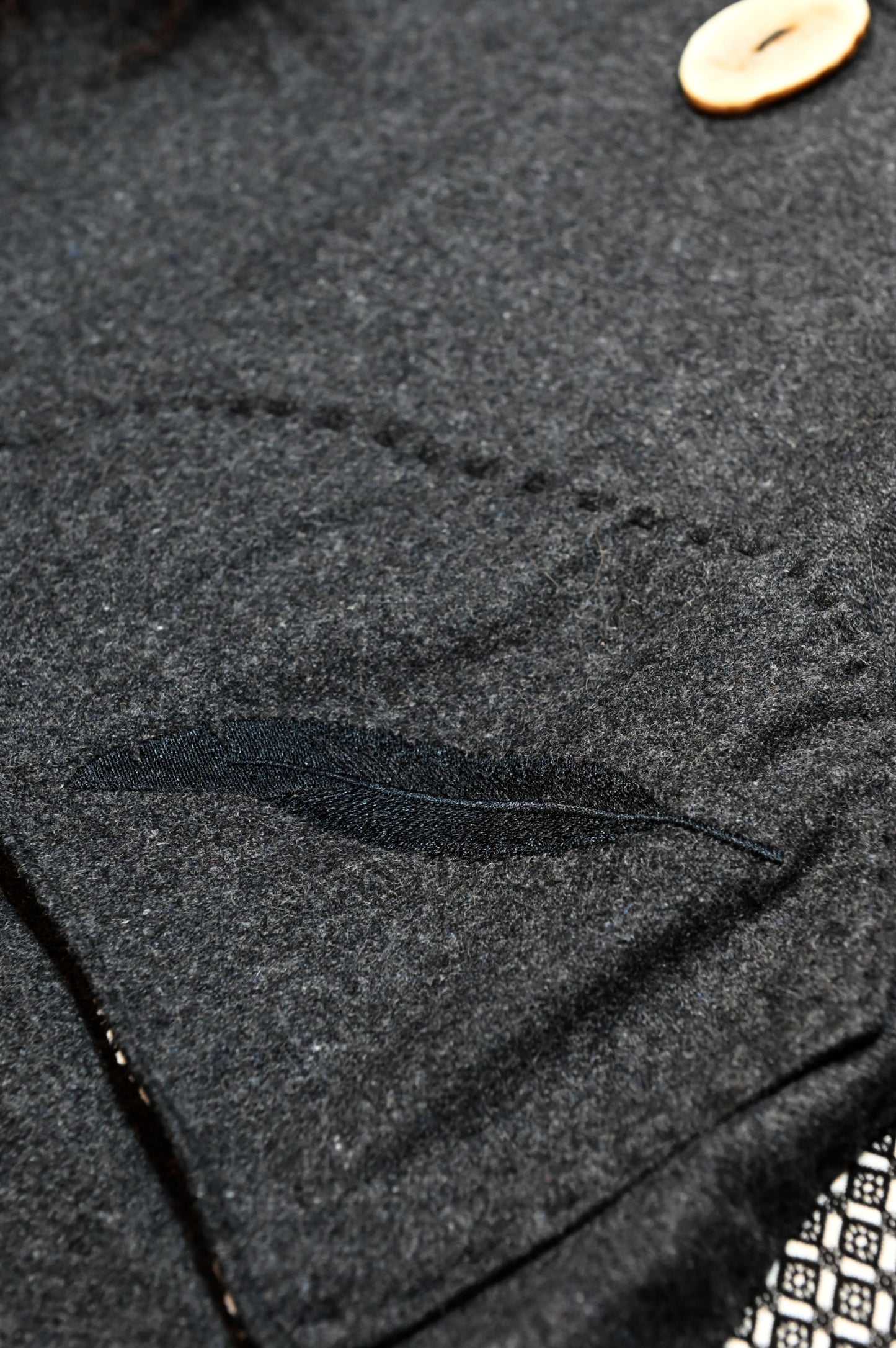 Raven Appliquéd Wool Vest with Bison Trim