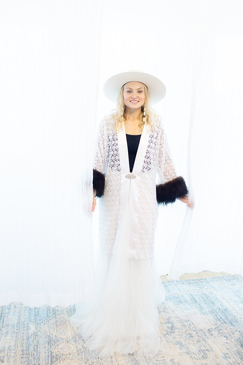 Snow Lace Duster with Bison Trim