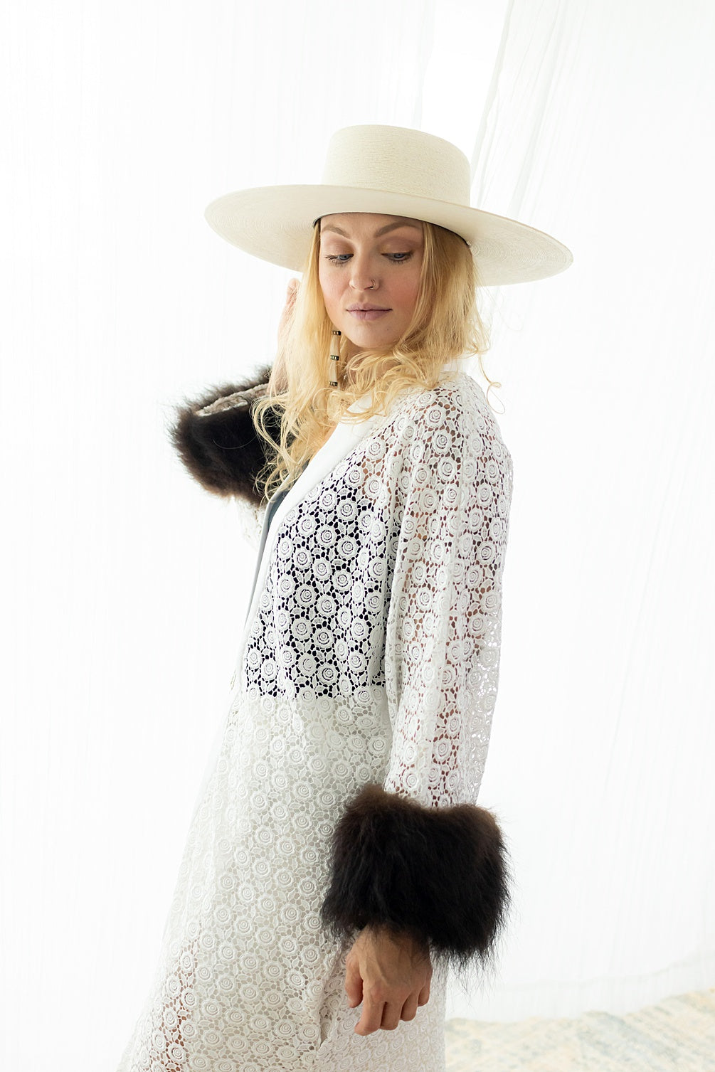 Snow Lace Duster with Bison Trim