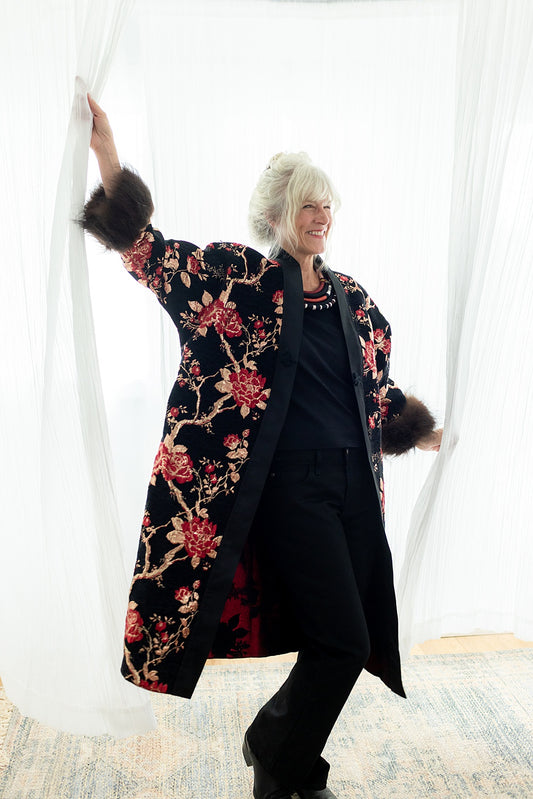 Winter Rose Brocade with Bison Trim