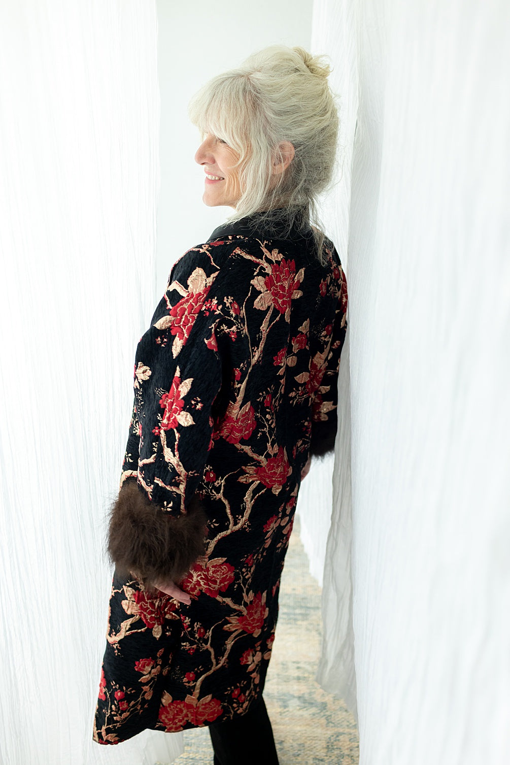 Winter Rose Brocade with Bison Trim