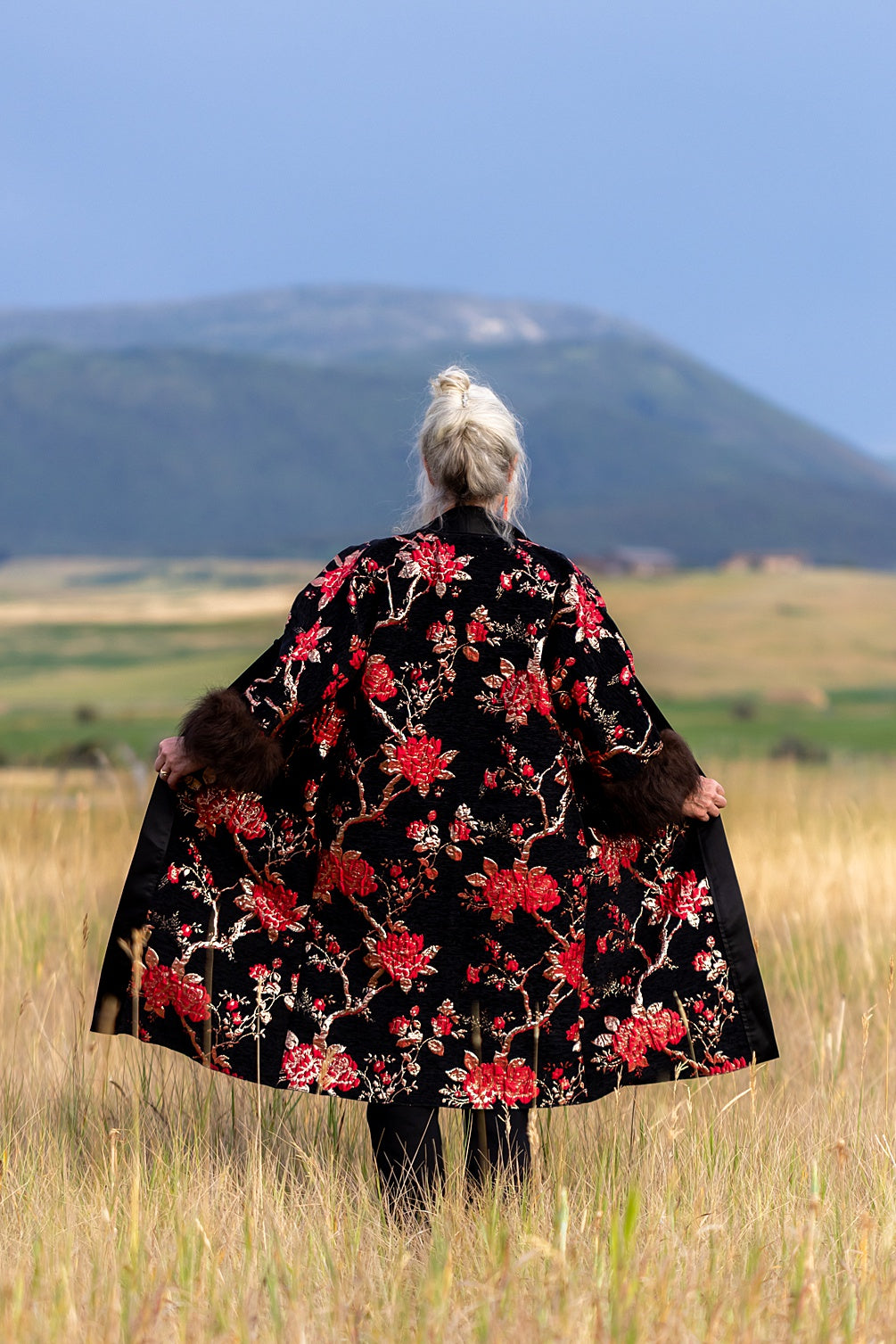 Winter Rose Brocade with Bison Trim