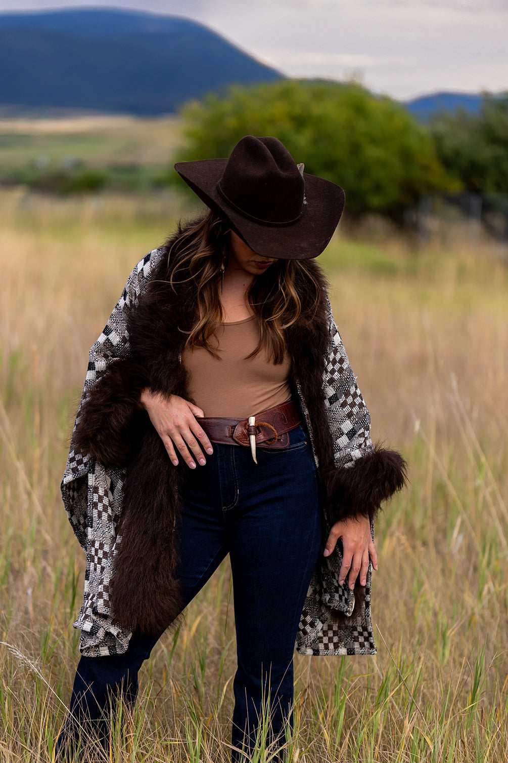 Every Day I Am Loved Bison Trimmed Poncho