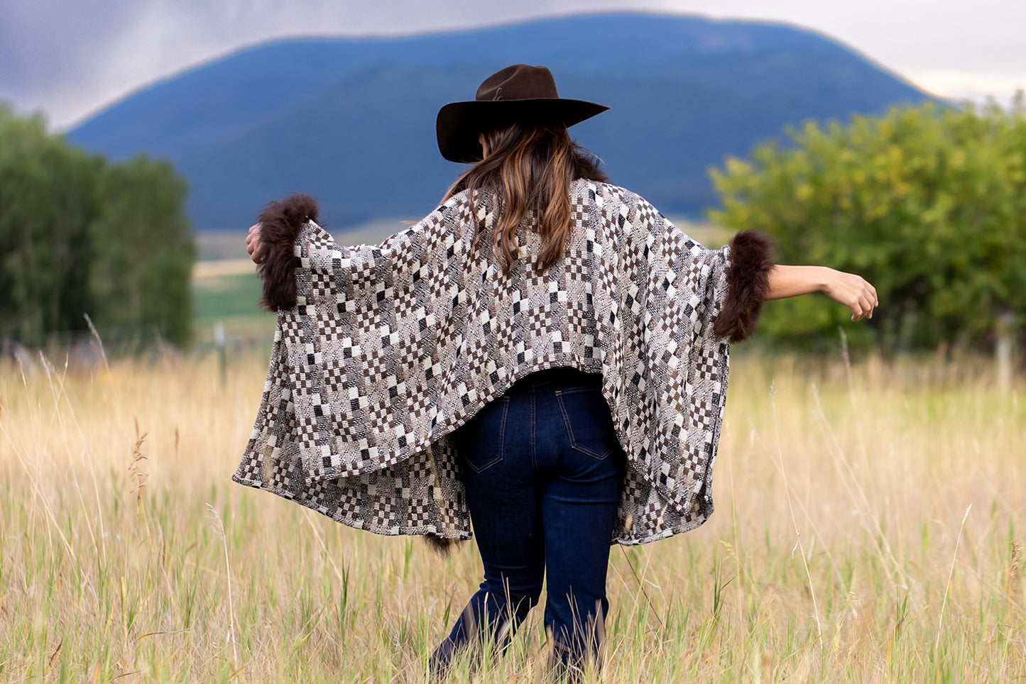 Every Day I Am Loved Bison Trimmed Poncho