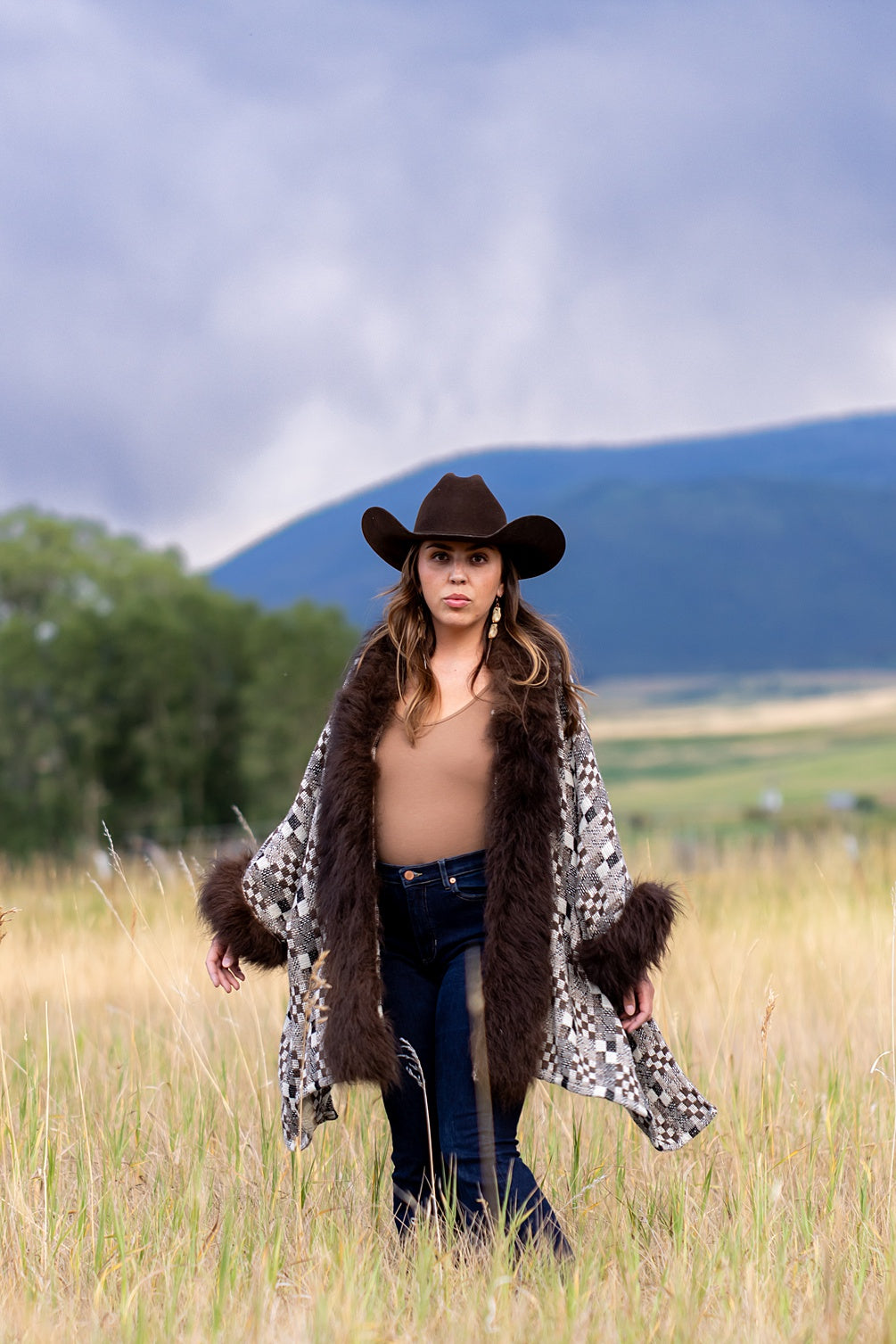 Every Day I Am Loved Bison Trimmed Poncho