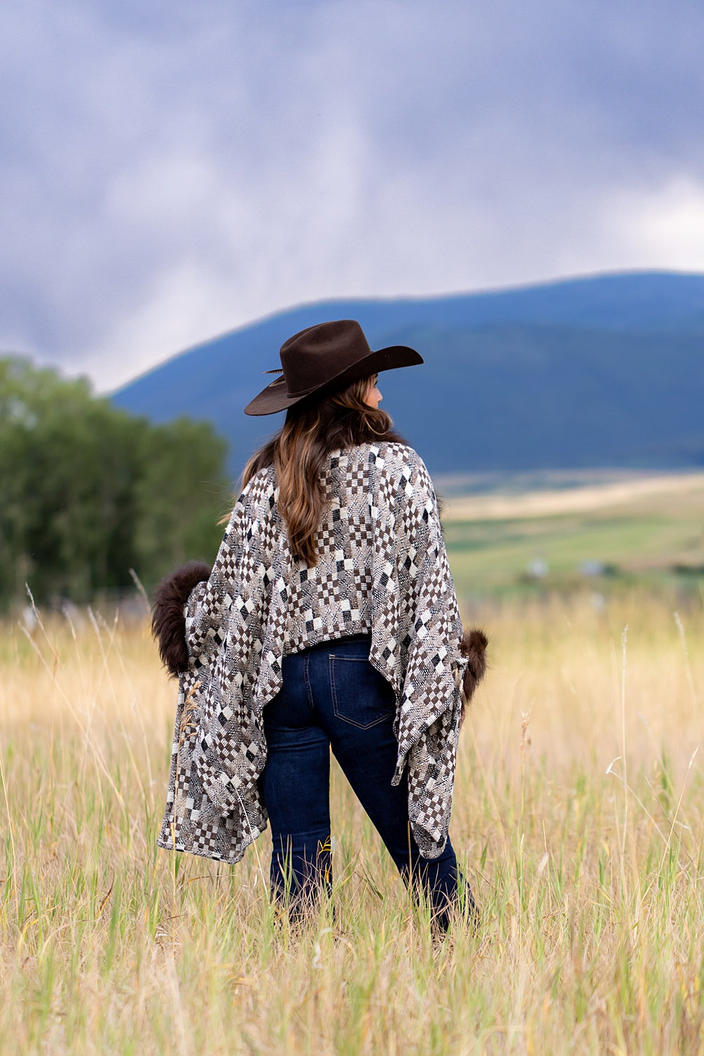 Every Day I Am Loved Bison Trimmed Poncho