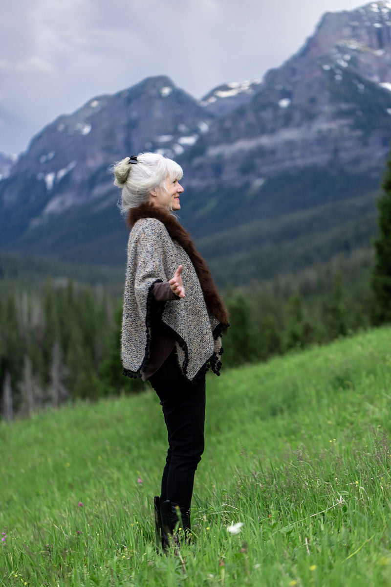 Wrapped in Mountain Bliss Bison-Trimmed Shawl