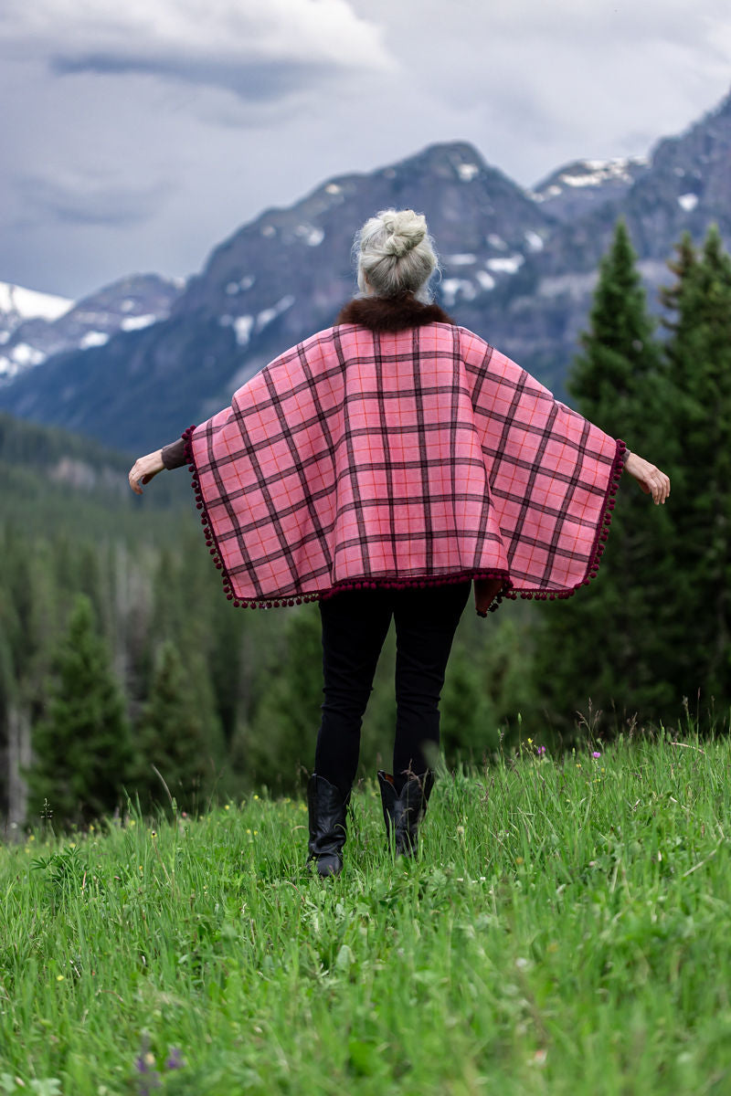 Peppermint Wool Wrap, Bison-Trimmed Shawl