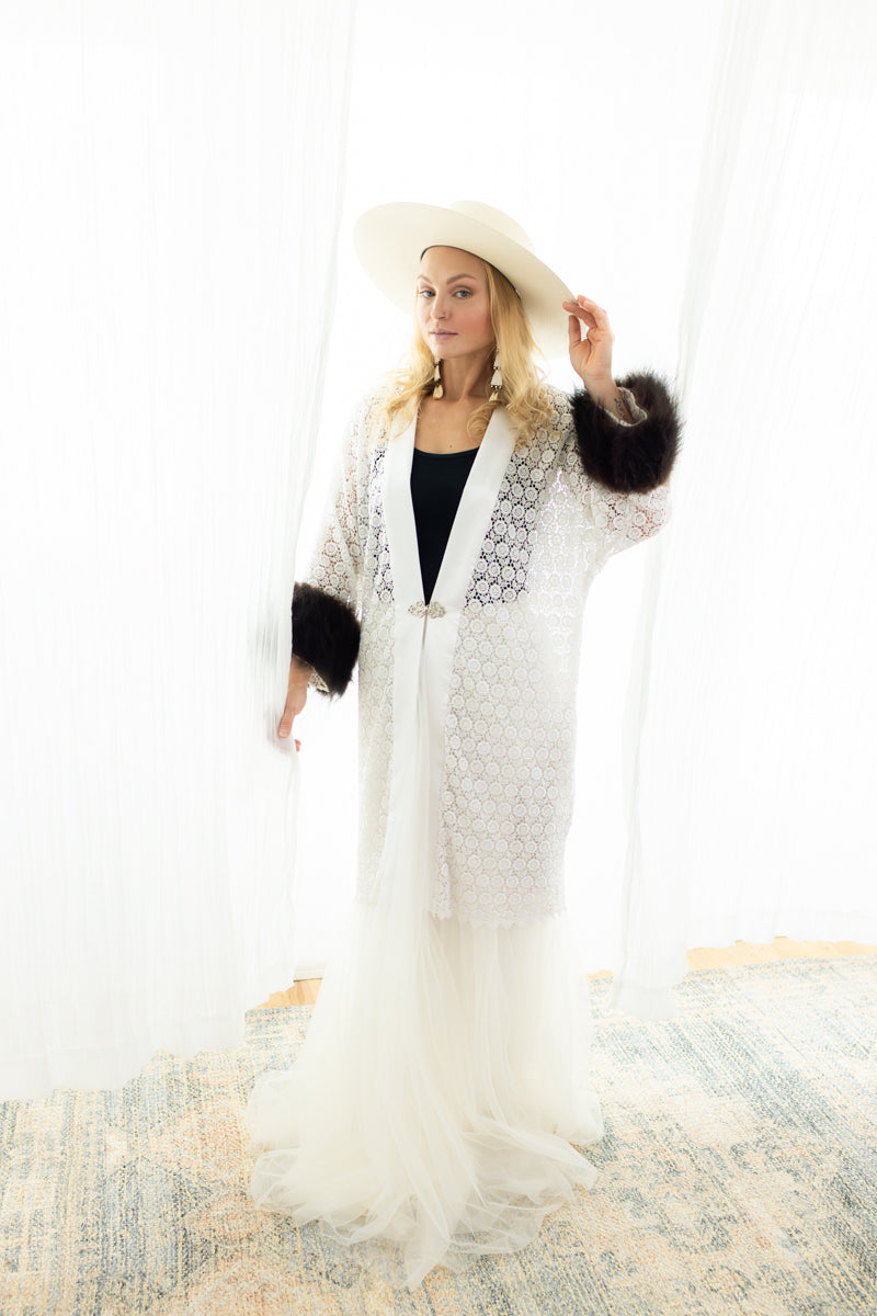 Snow Lace Duster with Bison Trim
