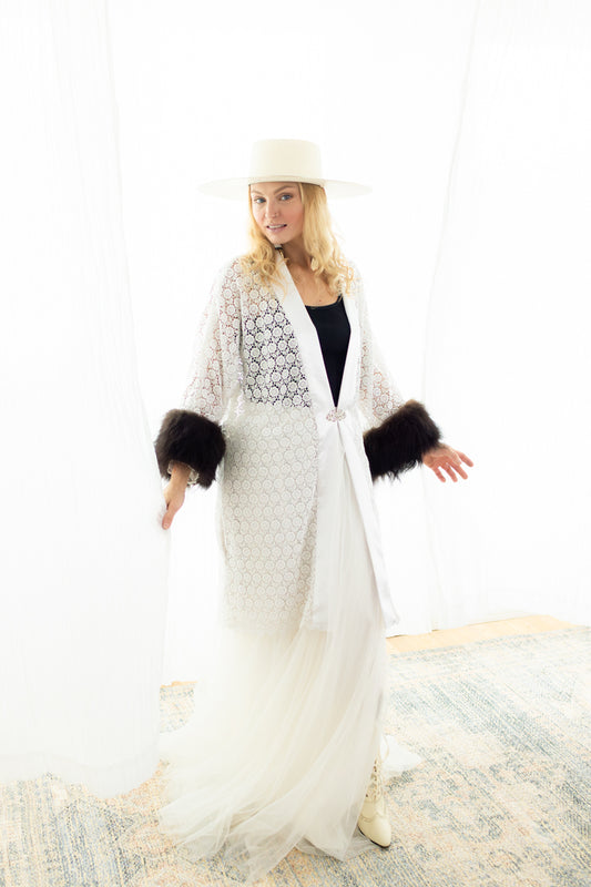 Snow Lace Duster with Bison Trim