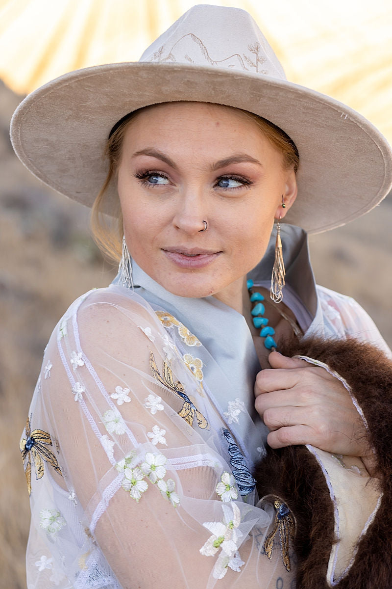 Big Sky Flowered Embroidered Bison Trimmed Duster