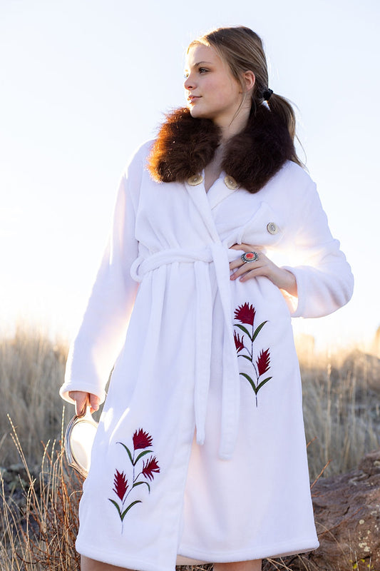 Indian Paintbrush Bison Trimmed Bathrobe