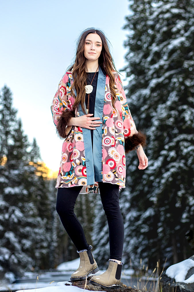 Chrysanthemums from Heaven Bison Trimmed Duster