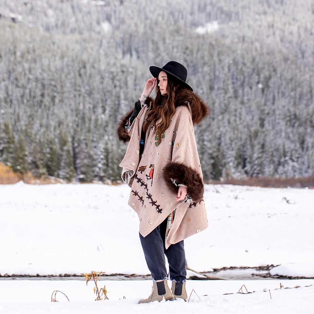 Robins, Skull, Barbed Wire and Bison Trimmed Cape