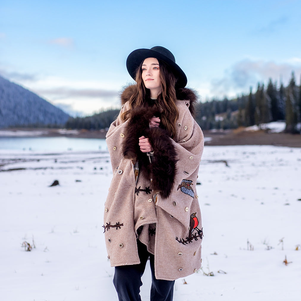 Robins, Skull, Barbed Wire and Bison Trimmed Cape