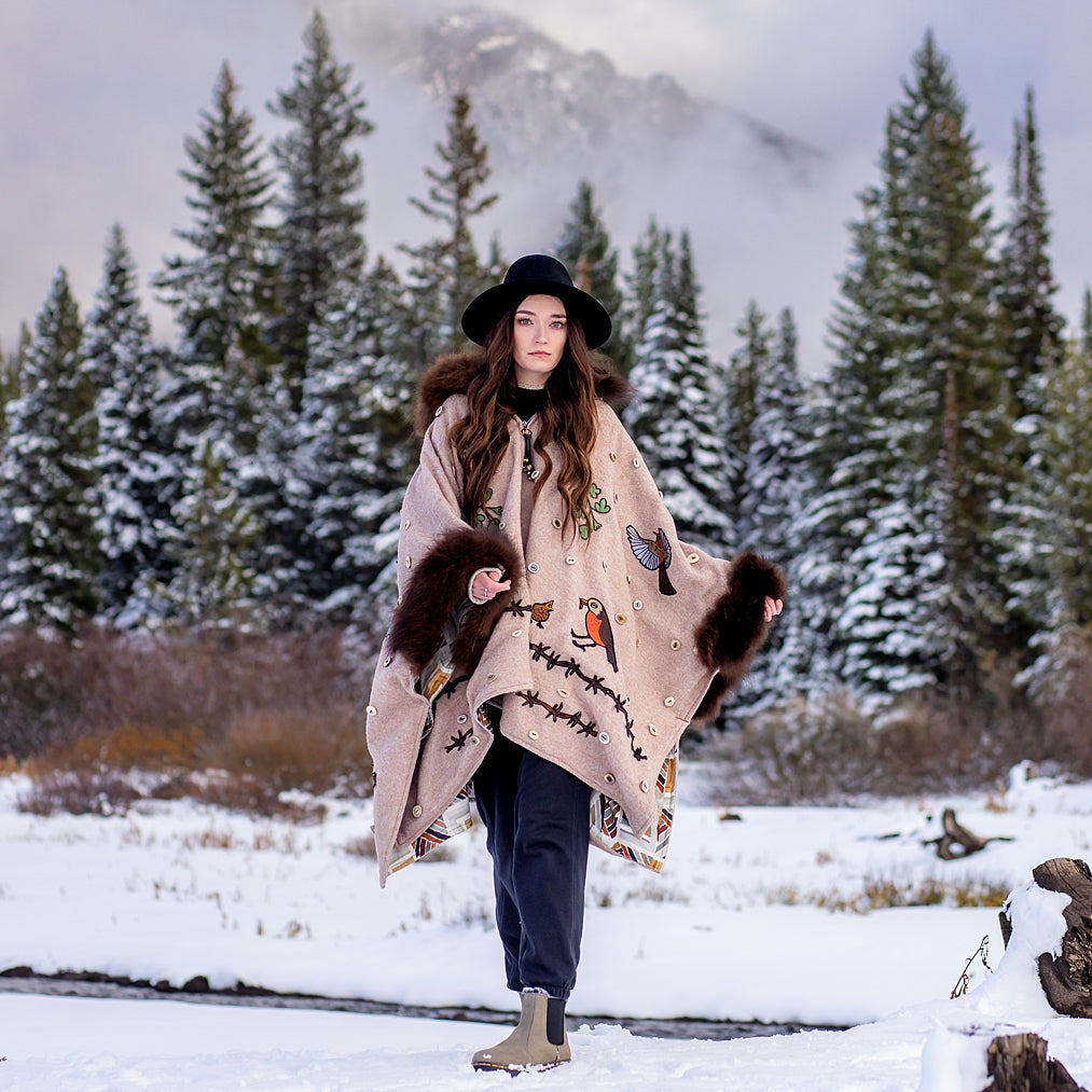 Robins, Skull, Barbed Wire and Bison Trimmed Cape