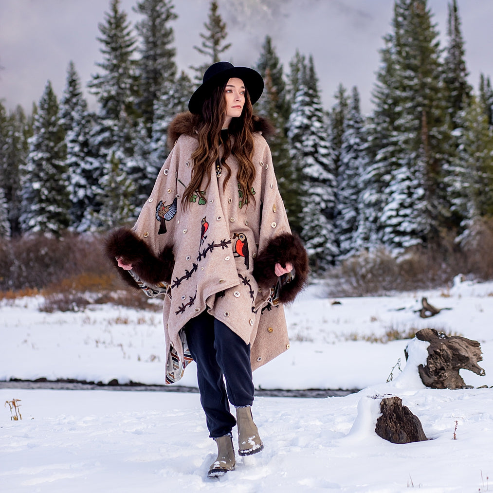 Robins, Skull, Barbed Wire and Bison Trimmed Cape