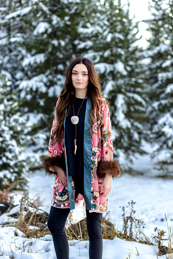 Chrysanthemums from Heaven Bison Trimmed Duster