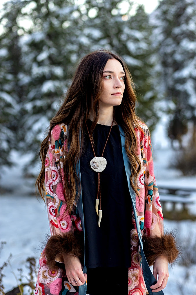 Chrysanthemums from Heaven Bison Trimmed Duster