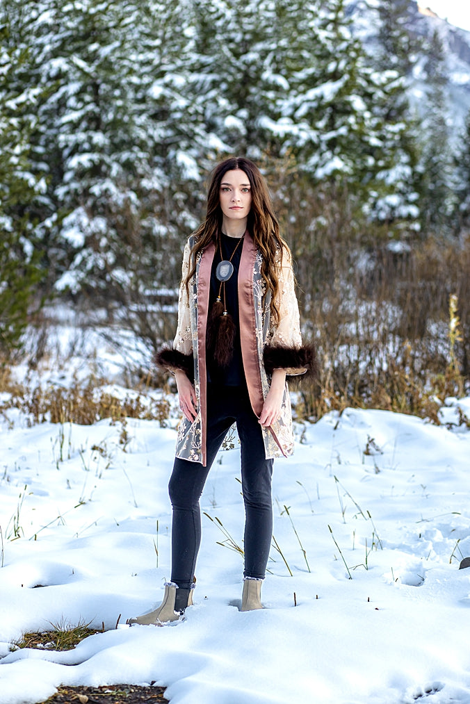 Champagne Sparkle Duster with Bison Trim