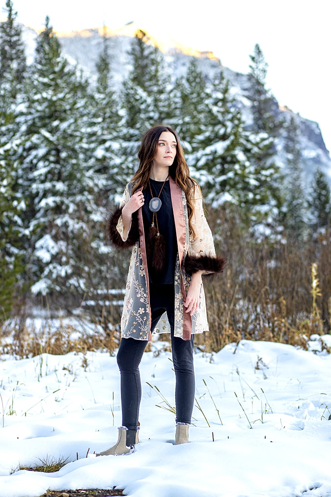 Champagne Sparkle Duster with Bison Trim