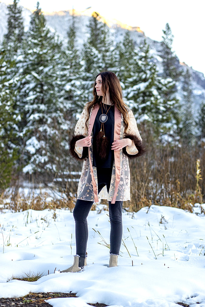Champagne Sparkle Duster with Bison Trim