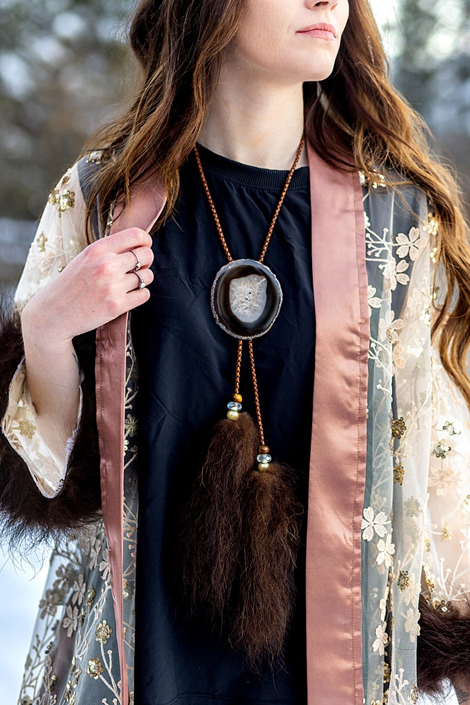 Champagne Sparkle Duster with Bison Trim