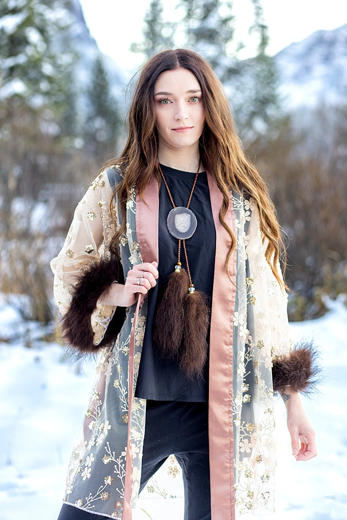 Champagne Sparkle Duster with Bison Trim