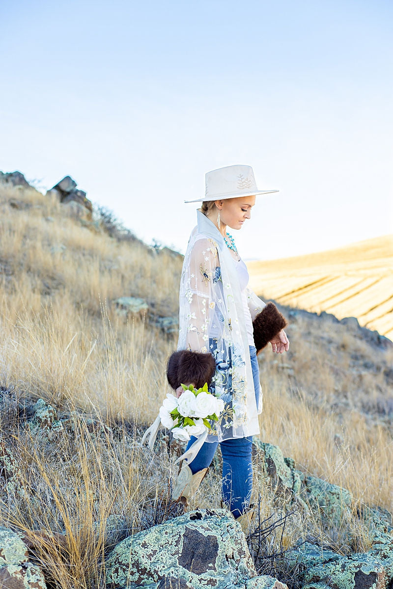 Big Sky Flowered Embroidered Bison Trimmed Duster