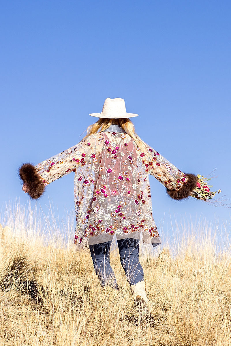 Sparkle Sparkle Embroidered Bison Trimmed Duster