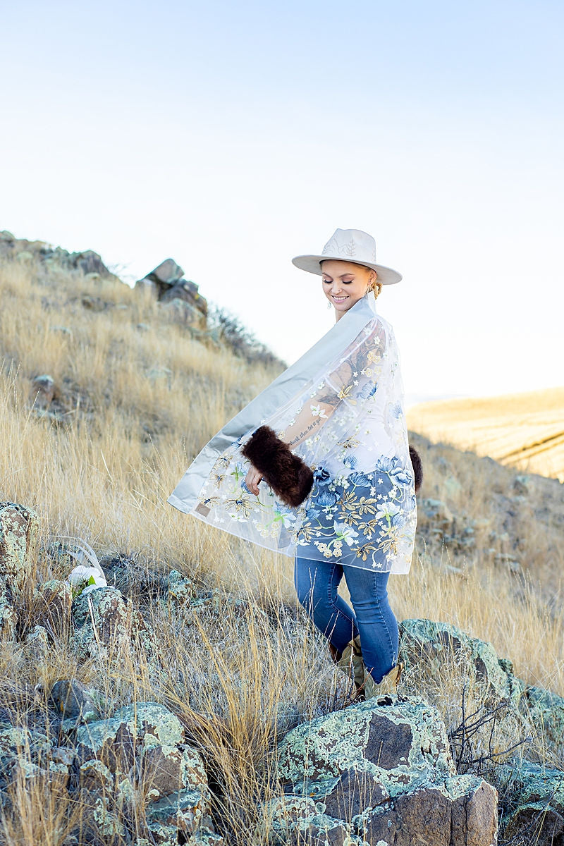 Big Sky Flowered Embroidered Bison Trimmed Duster