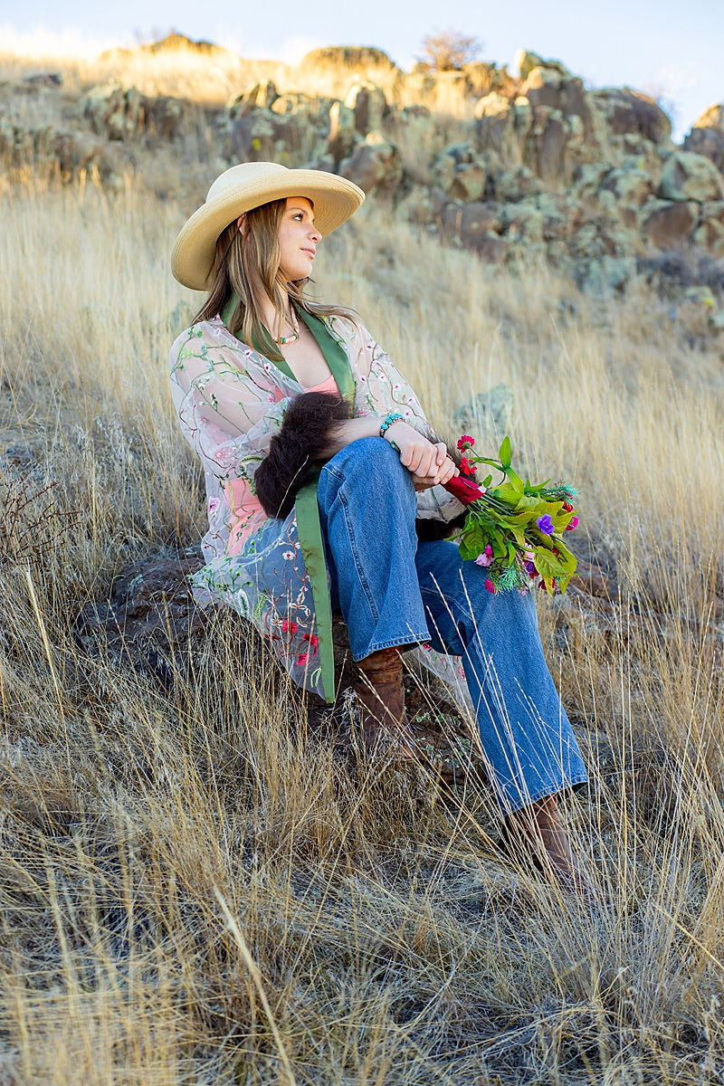 Wildflower Embroidered Bison Trimmed Duster