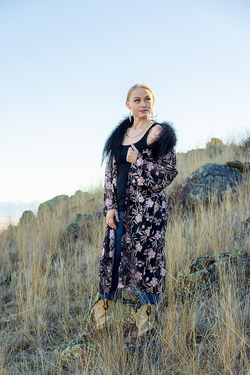 Midnight Rose Bison Trimmed Duster