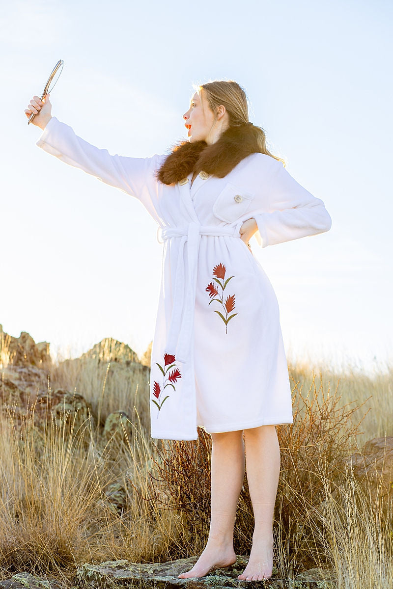 Indian Paintbrush Bison Trimmed Bathrobe