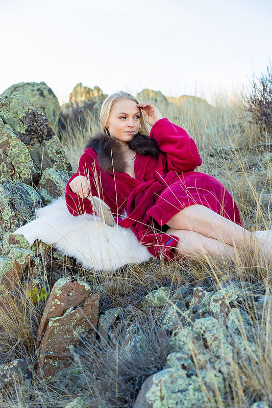 Valentine Red Bison Trimmed Bathrobe