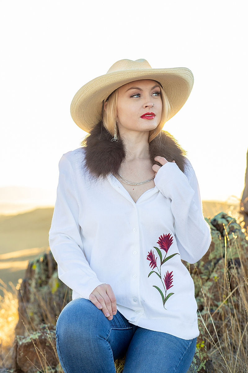 Indian Paintbrush Bison Trimmed Sweater