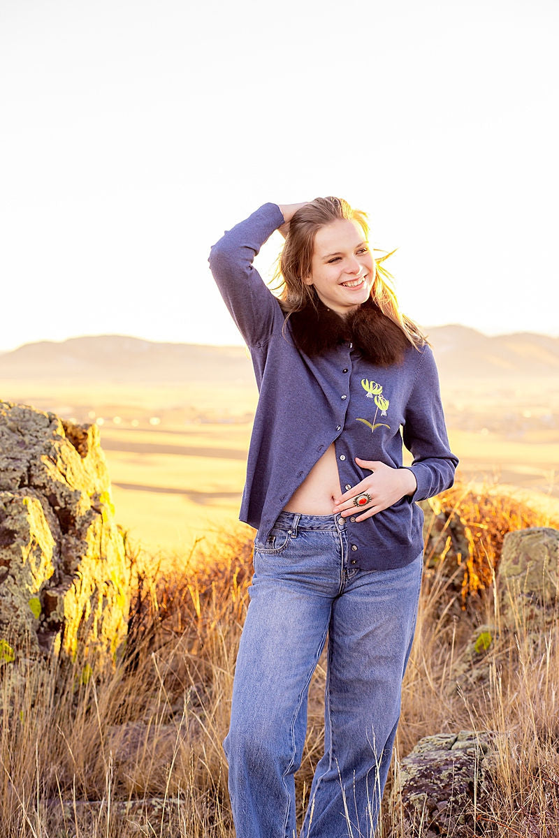 Glacier Lily Bison Trimmed Sweater