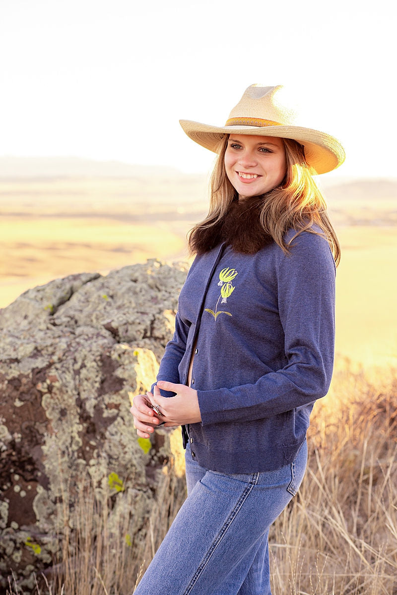 Glacier Lily Sweater with Bison Trimmed Collar