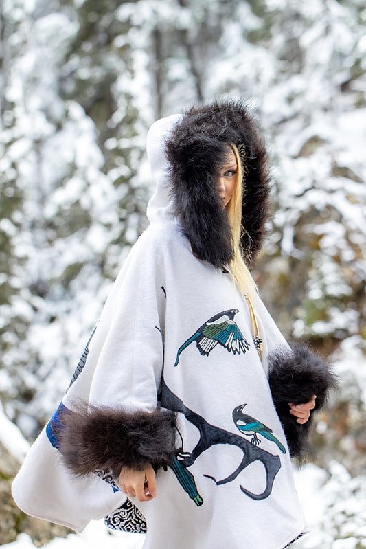Magpies and Antlers Bison Trimmed Wool Cape