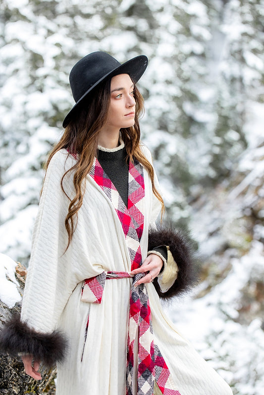 Winter Morning Bison Trimmed Bathrobe