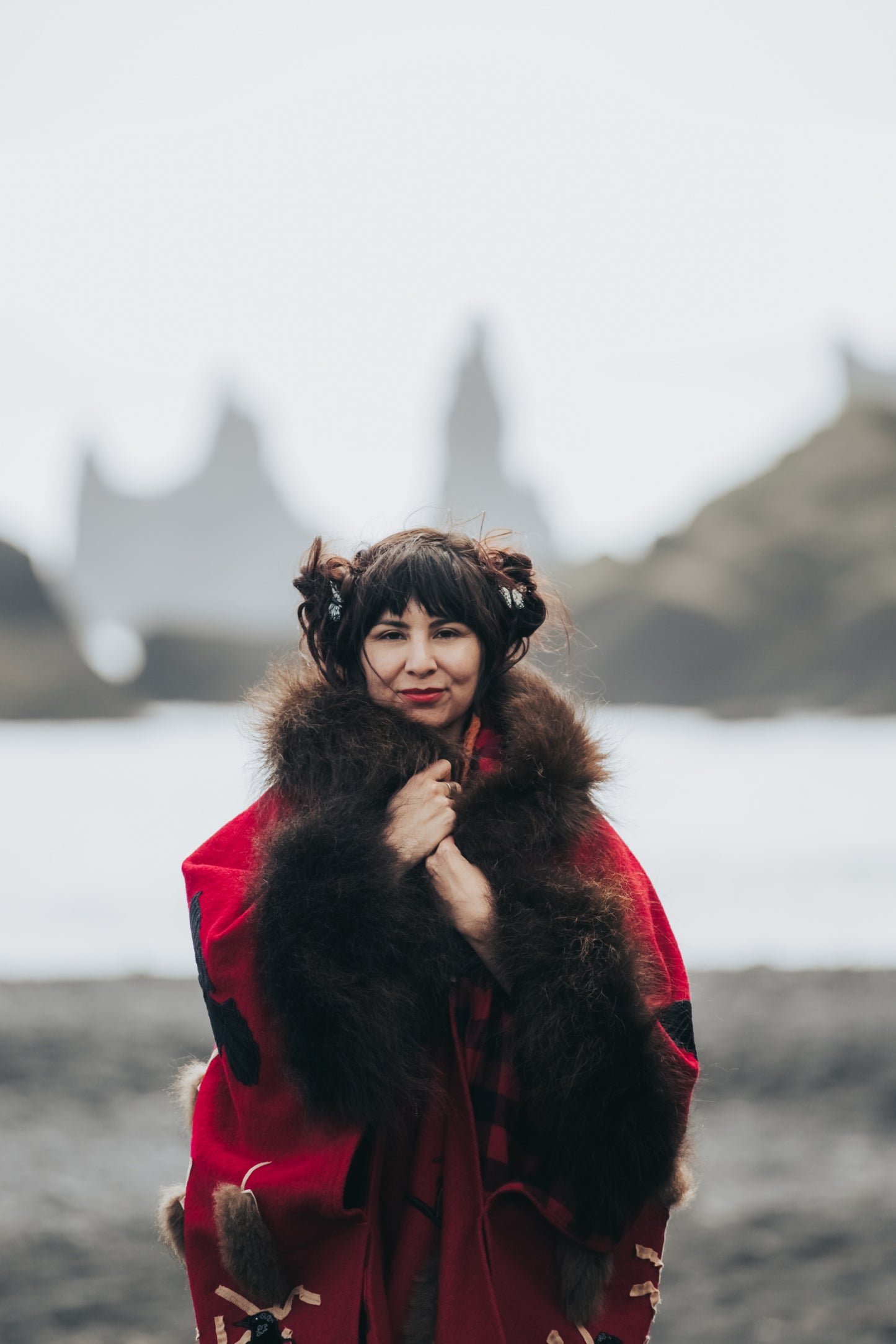 Red Winged Blackbird Bison Trimmed Wool Cape