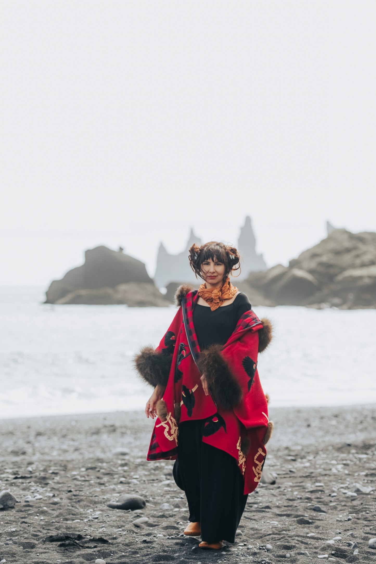 Red Winged Blackbird Bison Trimmed Wool Cape